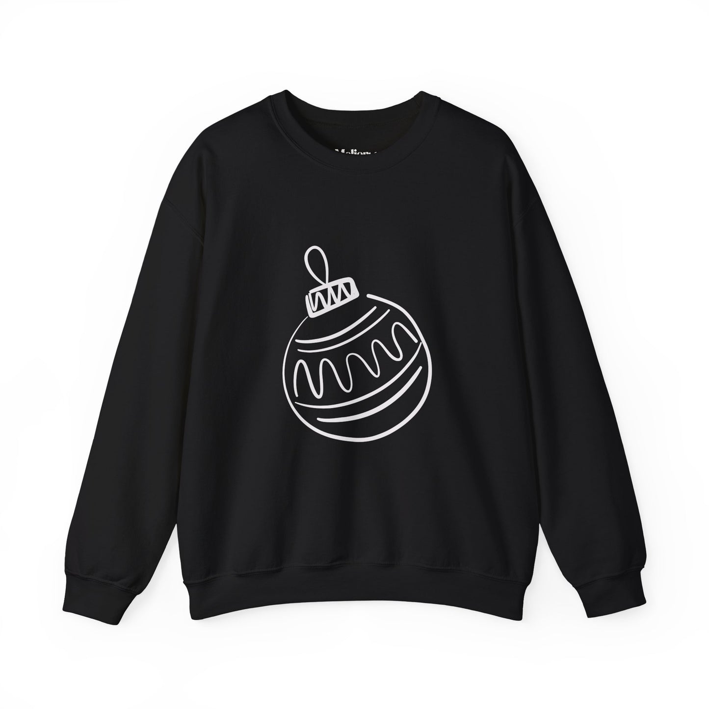 Schwarzes Sweatshirt mit weißem Aufdruck einer Weihnachtskugel – minimalistischer Christmas Sweater aus Baumwolle, ideal für die Winter- und Weihnachtszeit