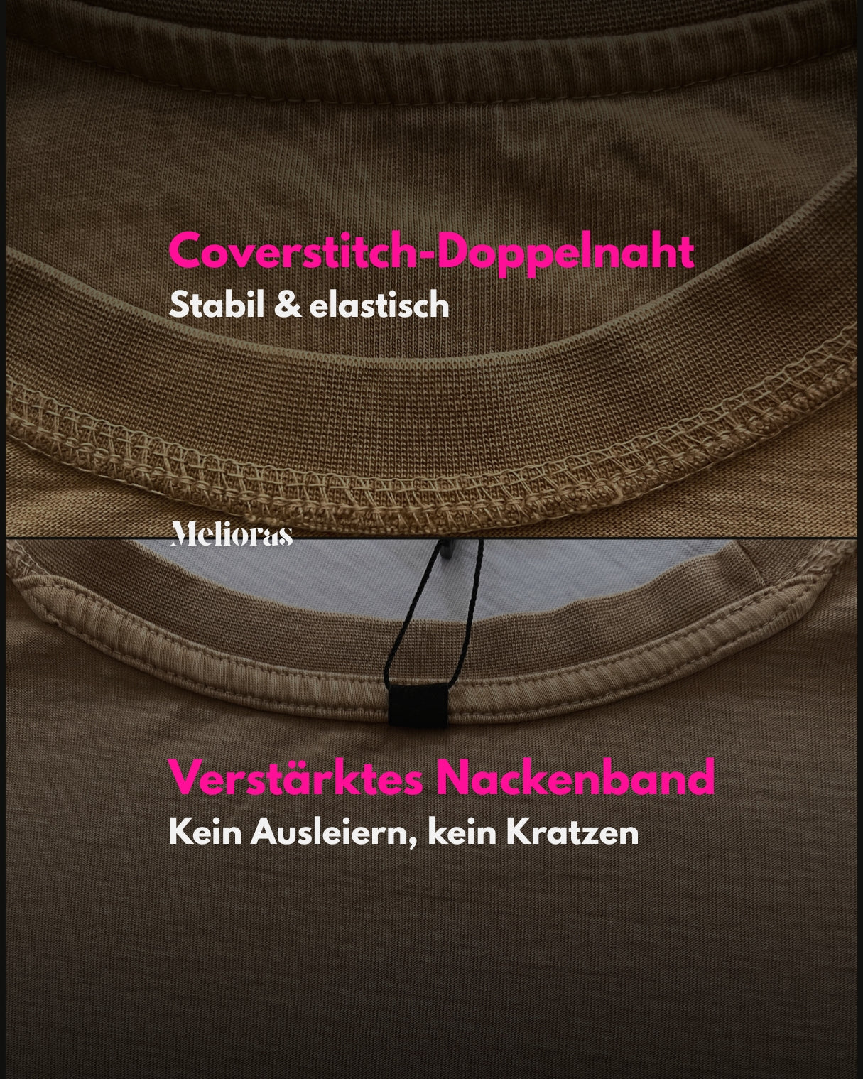 Melioras Unisex Premium T-Shirt in Größe M, 240 GSM schwere Baumwolle, Boxy Fit, mit stabiler Coverstitch-Doppelnaht und verstärktem Nackenband für langlebige Form und hohen Tragekomfort.