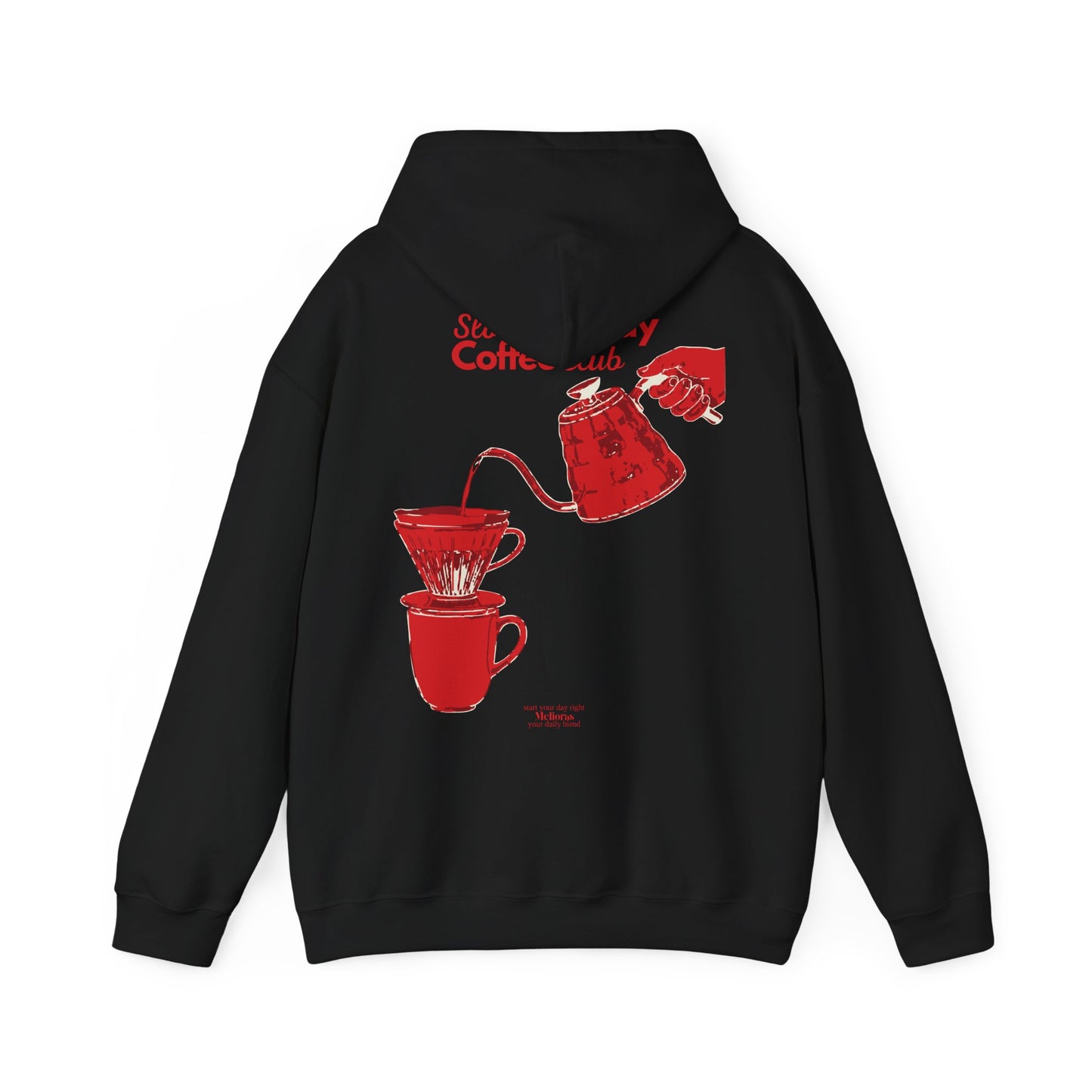 Coffee Pour-Over Hoodie – Red Kettle & Dripper Back Graphic