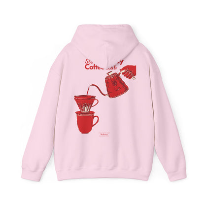 Coffee Pour-Over Hoodie – Red Kettle & Dripper Back Graphic