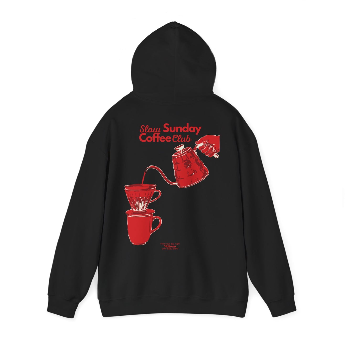 Coffee Pour-Over Hoodie – Red Kettle & Dripper Back Graphic