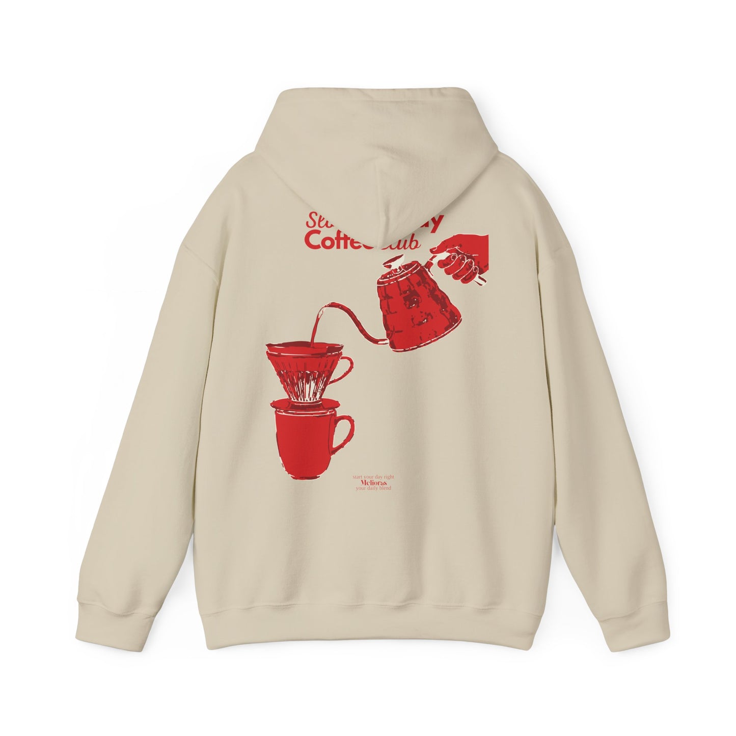 Coffee Pour-Over Hoodie – Red Kettle & Dripper Back Graphic