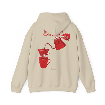 Coffee Pour-Over Hoodie – Red Kettle & Dripper Back Graphic