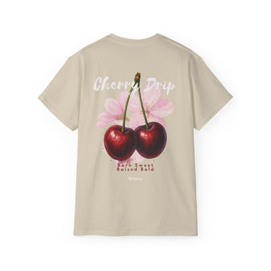 Cherry Drip T-Shirt von Melioras – Oversized Streetwear Shirt aus 100 % Baumwolle (180GSM), hochwertig verarbeitet mit Coverstitch-Doppelnähten
