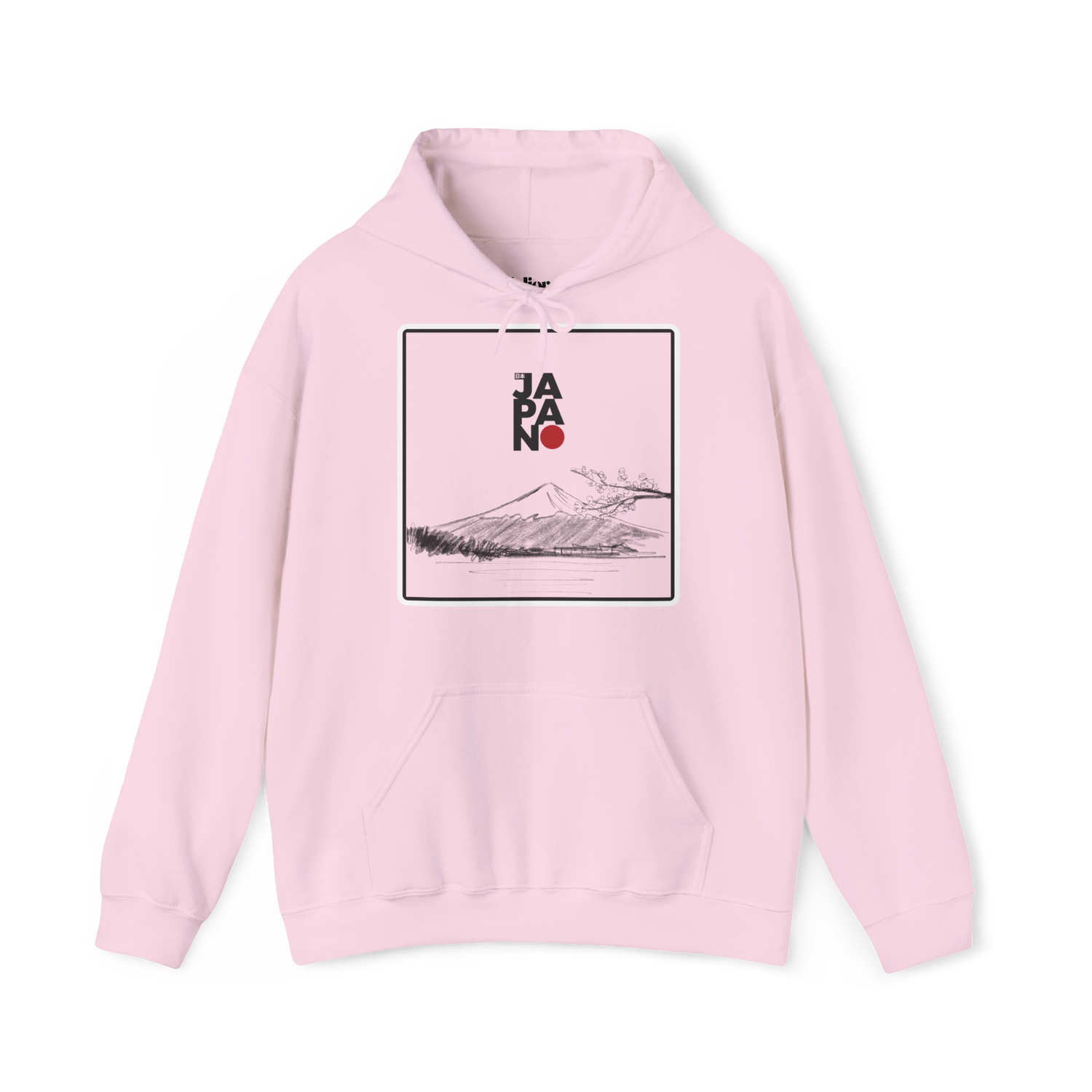 Unisex Harajuku Streetwear Hoodie aus Leipzig, veredelt in Halle, mit Mount Fuji-Design und japanischem Schriftzug, geräumige Kängurutasche, verstellbare Kapuze, robuster Baumwoll-Polyester-Mix (50/50), 271 GSM Qualität