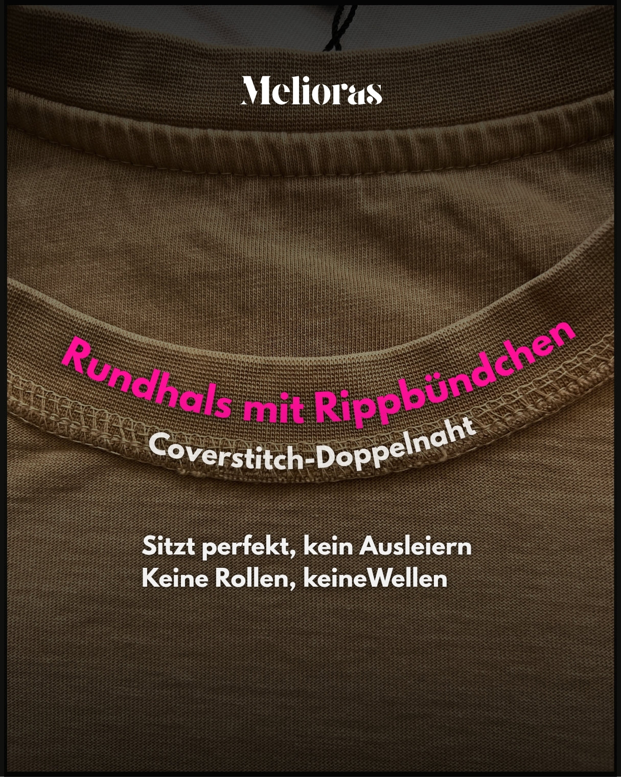Unisex Boxy Fit T-Shirt mit Rundhals und Rippbündchen, 240 GSM schwere Baumwolle, Coverstitch-Doppelnaht für perfekten Sitz ohne Ausleiern, Rollen oder Wellen – Melioras Premium Mode